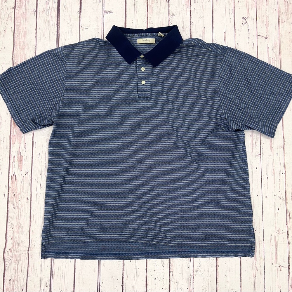 Mens Blue / Gold Stripe Polo Shirt Size XL Short Sleeve by Turnbury